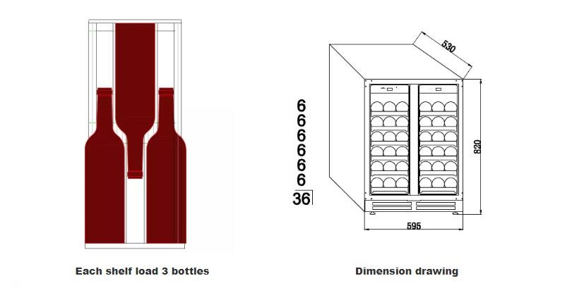 120UD Each shelf load 3 bottles Dimension drawing