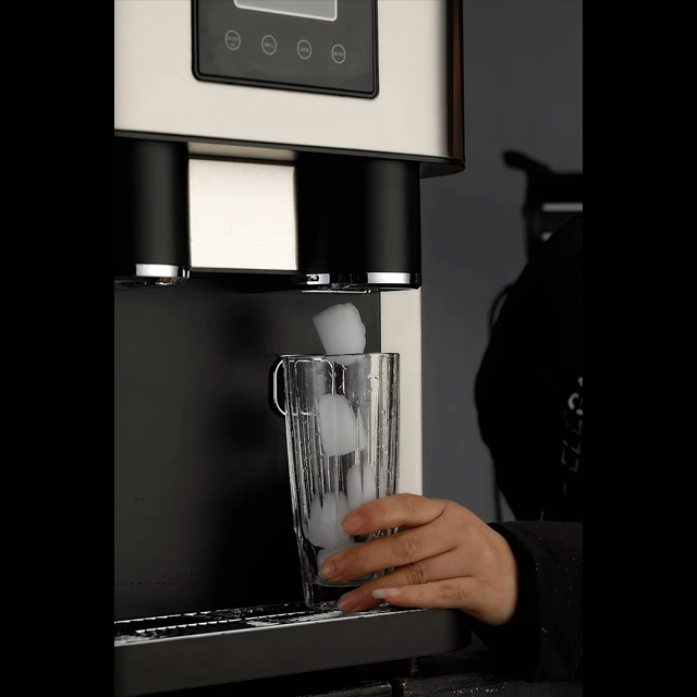 KIM15 Ice Maker Dispensing Bullet Ice into Cup - Stainless Steel Ice Machine with Manual/Auto Water Filling