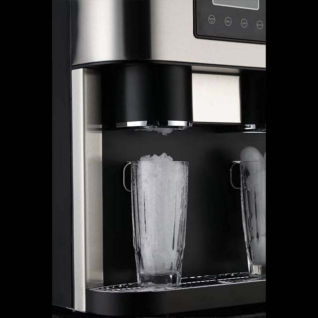 KIM15 Ice Maker Dispensing Crushed Ice into Glass - 3-in-1 Ice Machine with Bullet Ice, Crushed Ice and Cold Water