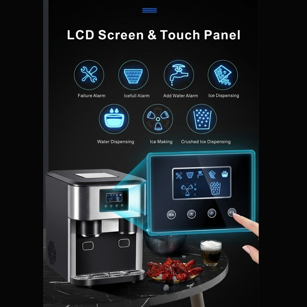 KIM15 ice maker LCD touch panel, 7 functions including ice making, water dispensing