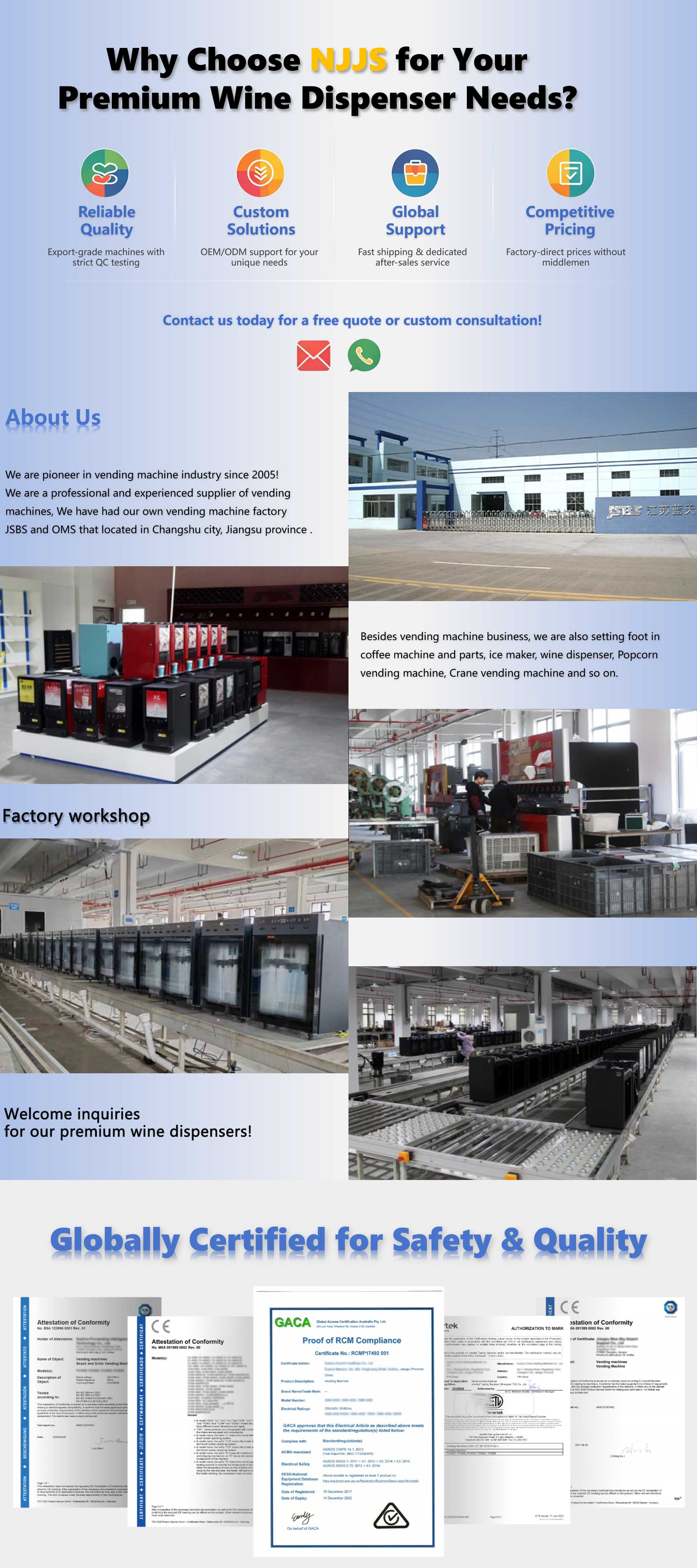 NJJS Vending Machines Factory & Certifications