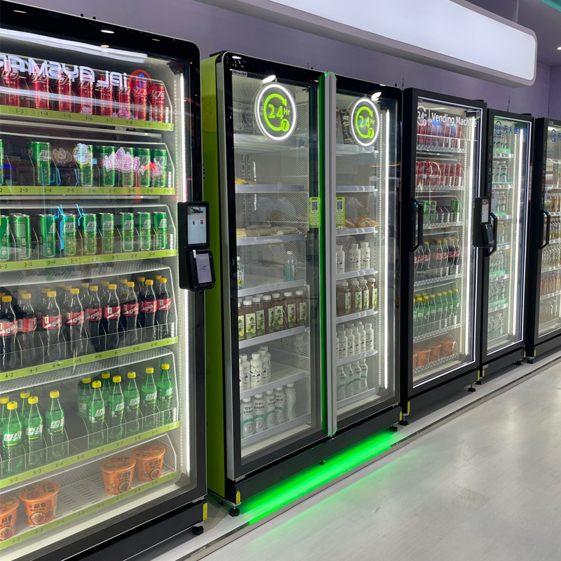 SJD-601C-R2IPS-NW gravity and visual recognition smart vending fridge for chilled drinks and fresh food