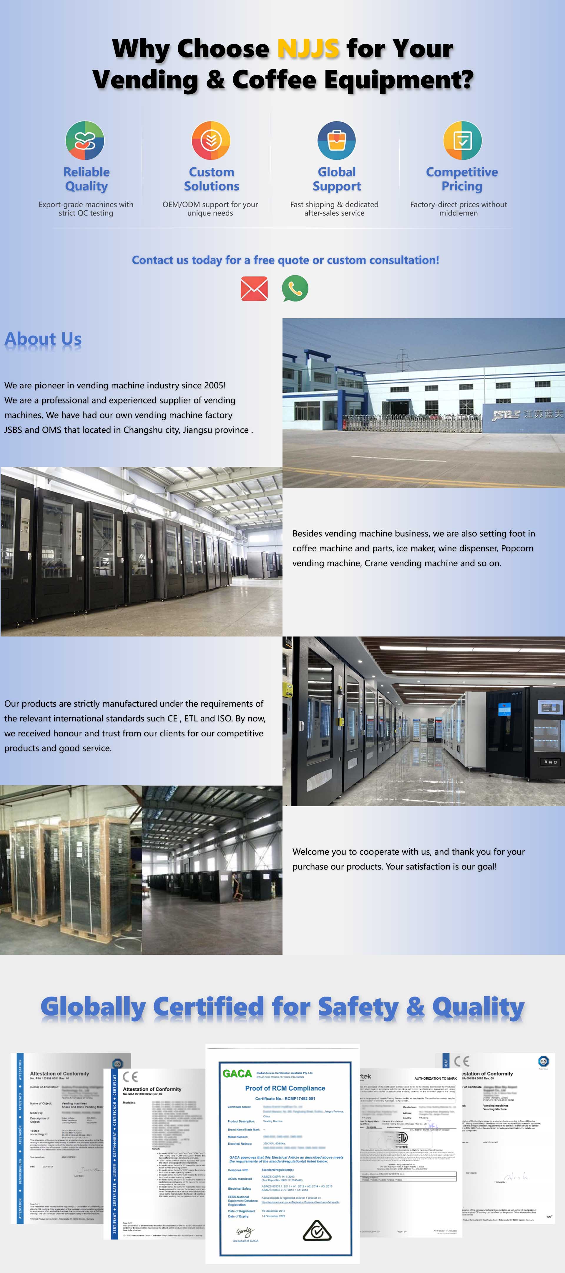 NJJS Vending Machines Factory & Certifications