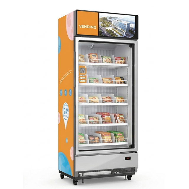 SJD-660D-P2V large capacity weight sensor visual AI smart vending machine, commercial frozen food vending fridge