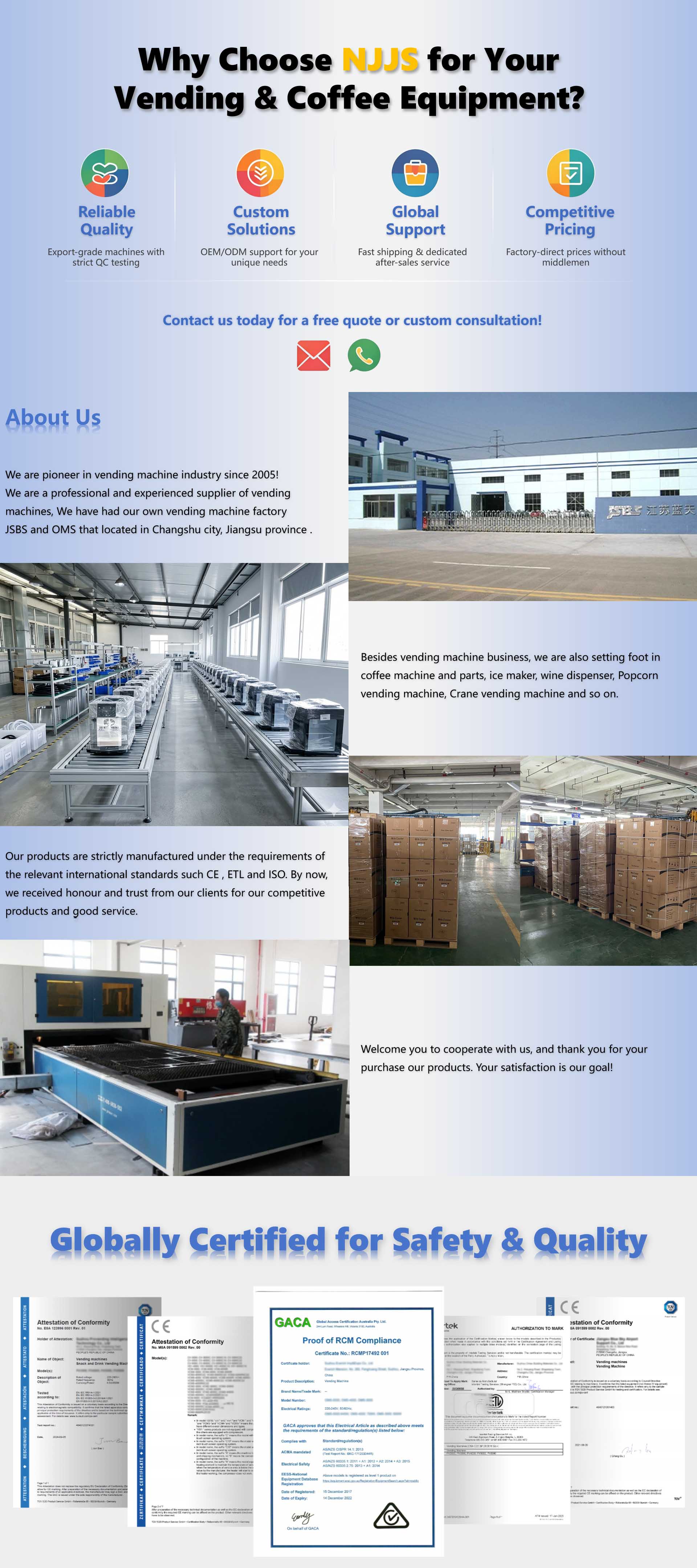 NJJS Vending Machines Factory & Certifications
