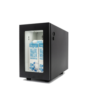 M10LS low-profile 9L milk cooler with glass door, compact and space-saving for coffee machines
