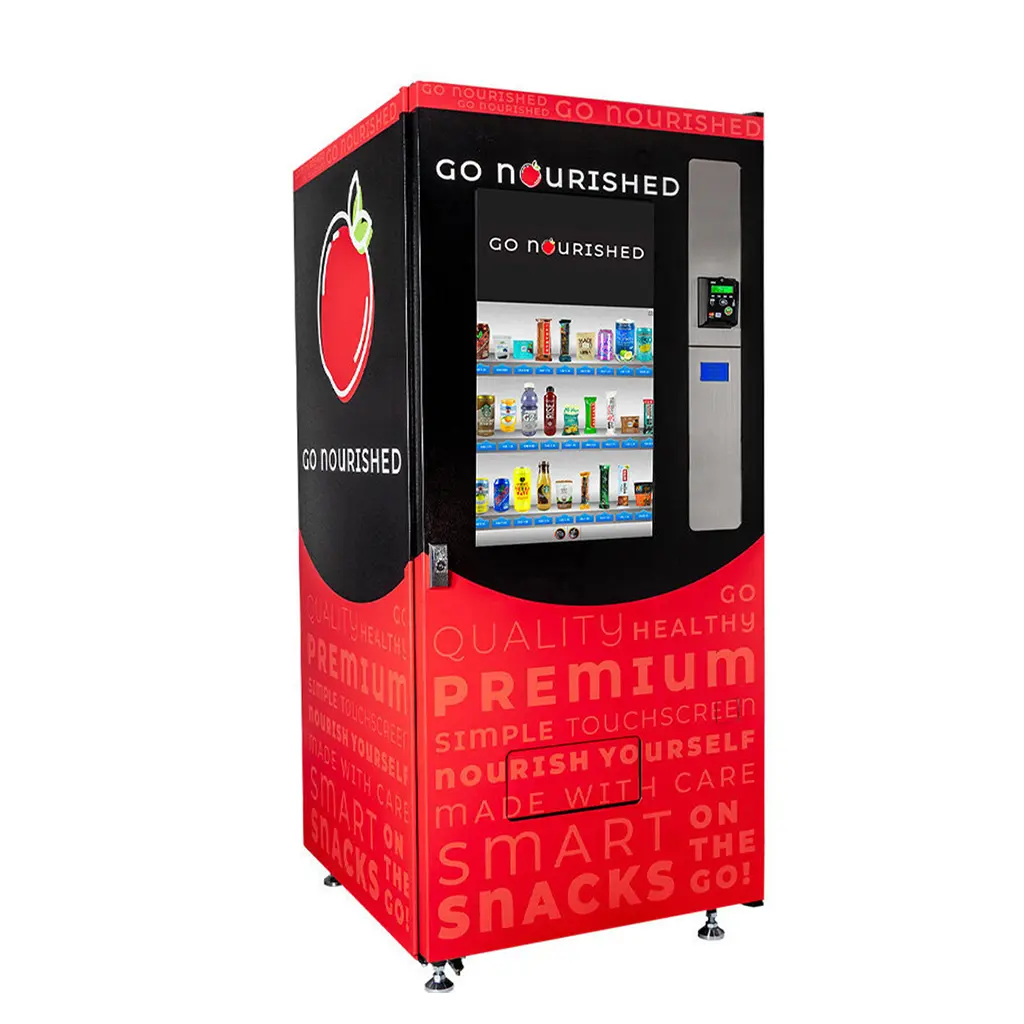 27-inch Touch Screen Vending Machine – Front View with Custom Branding and Interactive Product Display