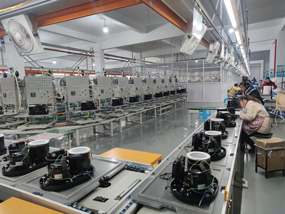 Ice Maker Factory Production Line, Worker Assembling Core Components with Strict QC