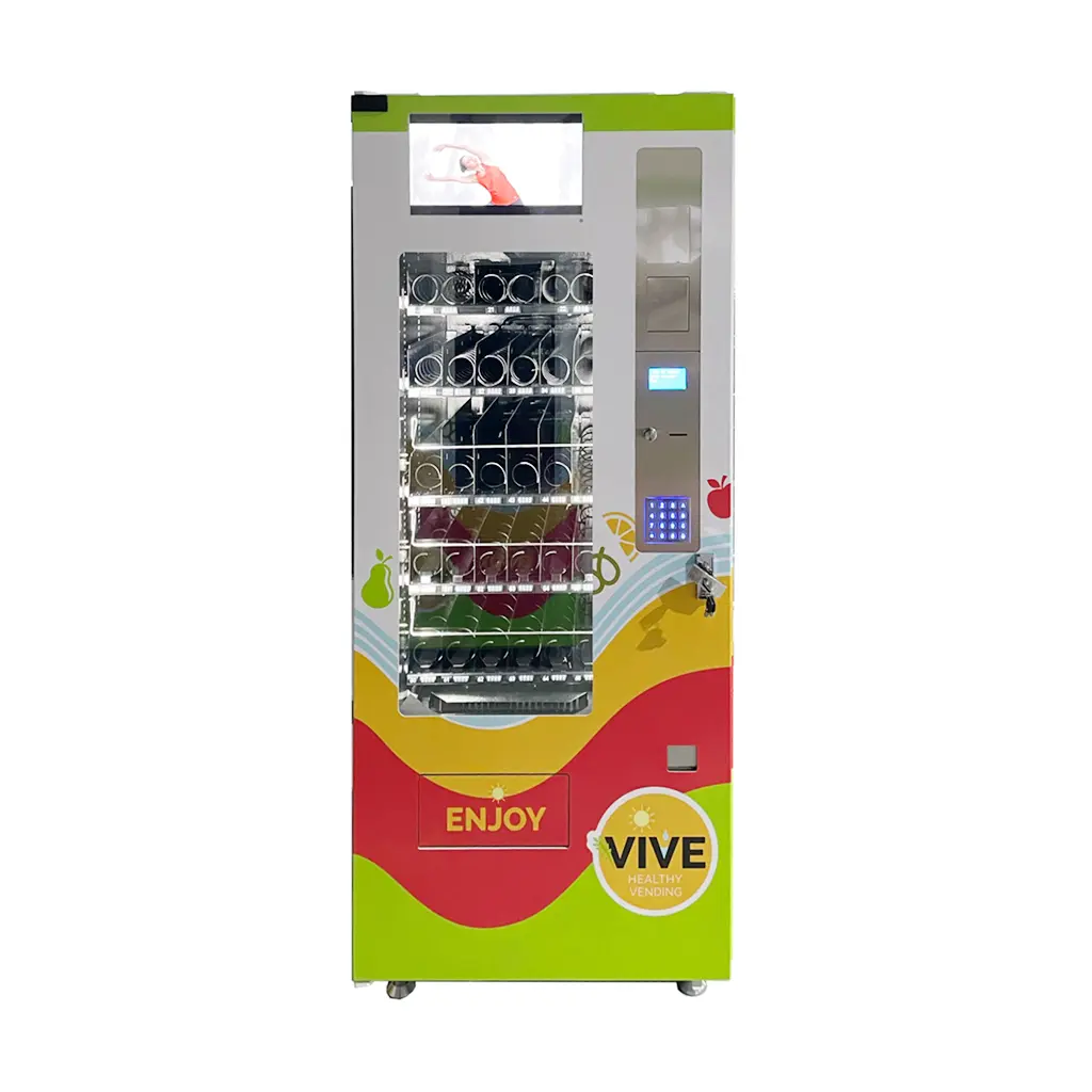 15-inch Top Screen Combo Vending Machine – Front View with Custom Branding and Healthy Product Vending