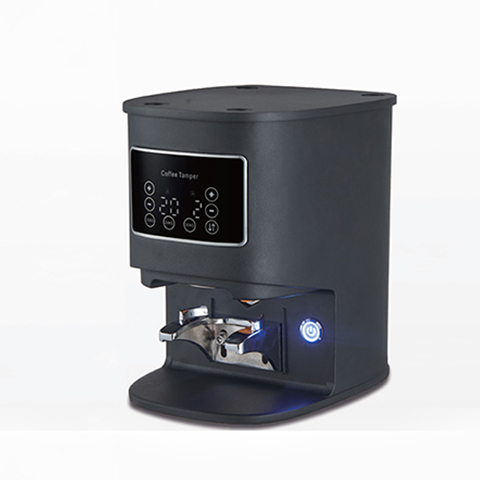 G513N commercial electric automatic coffee tamper with digital control panel, showing both black and white color options